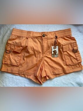NWT Sincerely Jules Orange Cargo Shorts 100% Cotton Women’s Size 7/28 Mid Rise